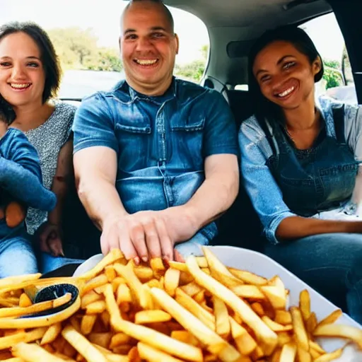 Image similar to photo of a family of fries going on a road trip