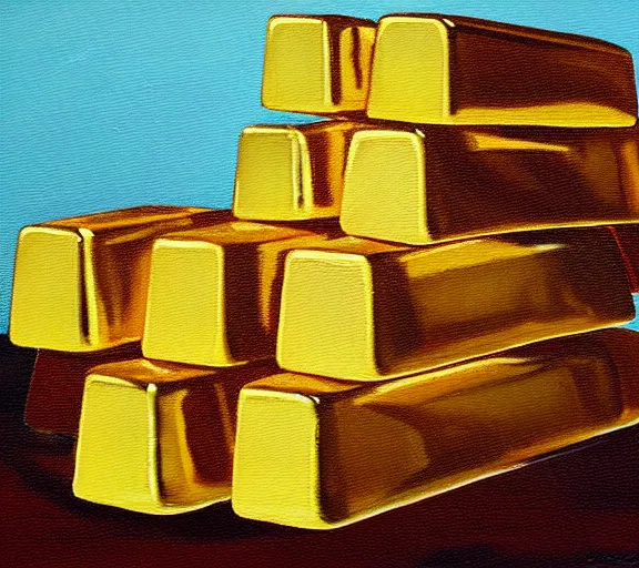 Prompt: gold bars business money oil painting