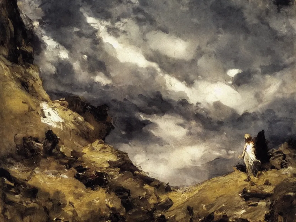 Image similar to The cloud walker by Hermann Hendrich, neo-romanticism