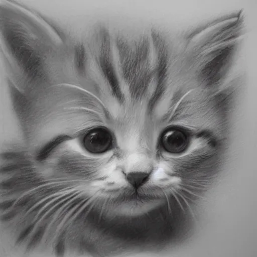 Prompt: a pencil drawing of a kitten, by paul cadden