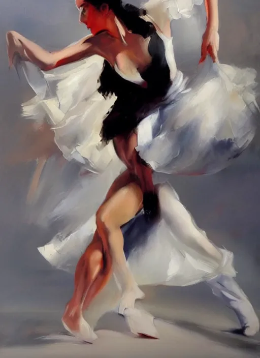 Image similar to sensual tango dancer girl in white dress, painting by phil hale, fransico goya, action lines, graphic style, visible brushstrokes, motion blur, blurry, visible paint texture, crisp hd image