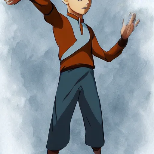 Prompt: Aang from Avatar the Last Airbender, portrait, digital art, elegant! , in avatar state, levitating