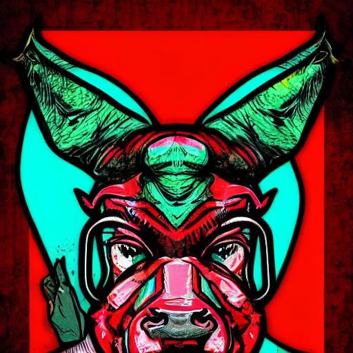 Prompt: bull headed human, hotline miami, digital art, gta v artwork