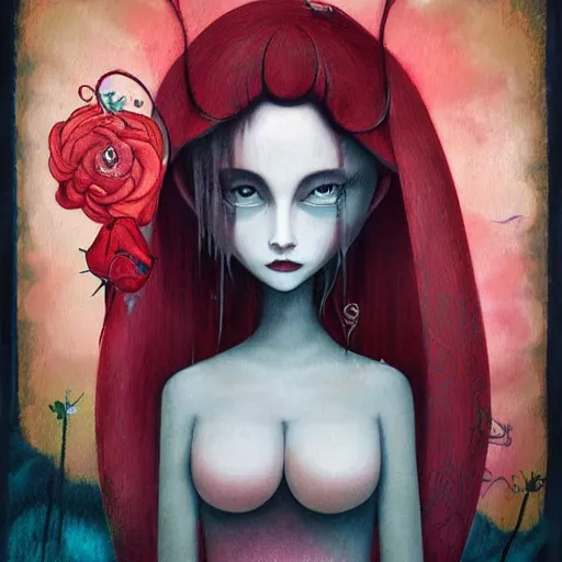 Image similar to Female Painting by Benjamin Lacombe, asymmetrical, Organic Painting, Matte Painting, geometric shapes, hard edges, graffiti, street art, by Benjamin Lacombe