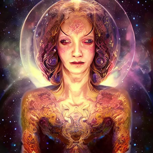 Image similar to a wlop 3 d render of very very very very super highly detailed beautiful mystic portrait of something with whirling galaxy around, tattoos by anton pieck, intricate, extremely detailed, digital painting, artstation, concept art, smooth, sharp focus, illustration, intimidating lighting, incredible art,