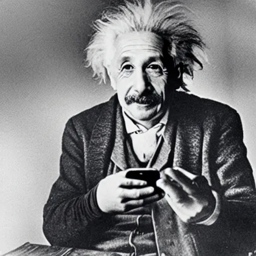 Prompt: einstein using an iphone