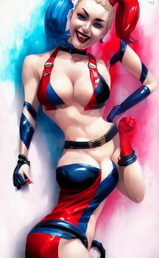 Image similar to harley quinn in a swim suit by artgerm and guweiz