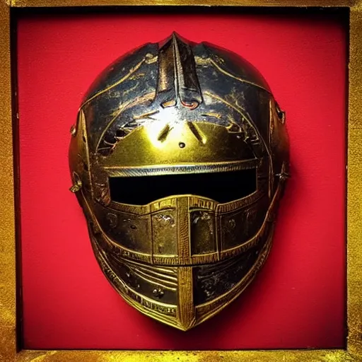 Prompt: “portrait of a spartan warrior helmet battle damaged gold with red crest on top dark night artwork detailed intricate worn out metal”