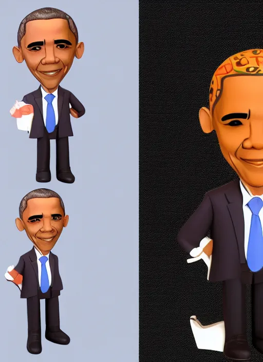 Image similar to barack obama as a cute cartoon character, 3 d clay figure, kawaii