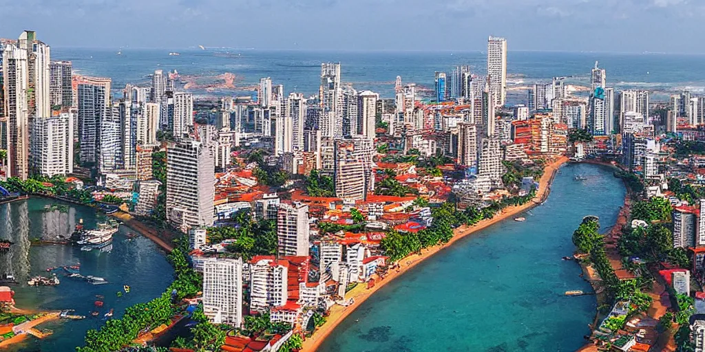 Image similar to colombo sri lanka cityscape, ocean, pixel art