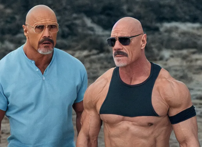 Image similar to film still of walter white as dwayne johnson in baywatch movie 2 0 1 7, 8 k