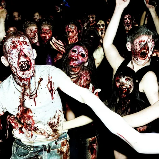 Image similar to zombies at a rave, highly detailed, photo from 1995