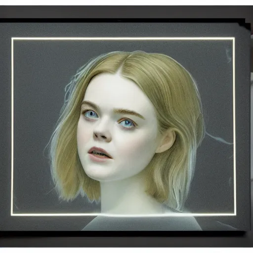 Image similar to Elle Fanning holding a sniper rifle in the style of Paola Vetri, head and shoulders portrait, stormy weather, extremely detailed masterpiece, oil on canvas, low-key neon lighting, artstation, Blade Runner 2049, Roger Deakin’s cinematography, by J. C. Leyendecker and Peter Paul Rubens and Edward Hopper and Michael Sowa,