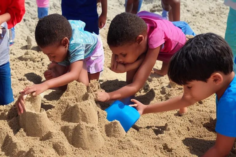 Image similar to children touching a sand castle