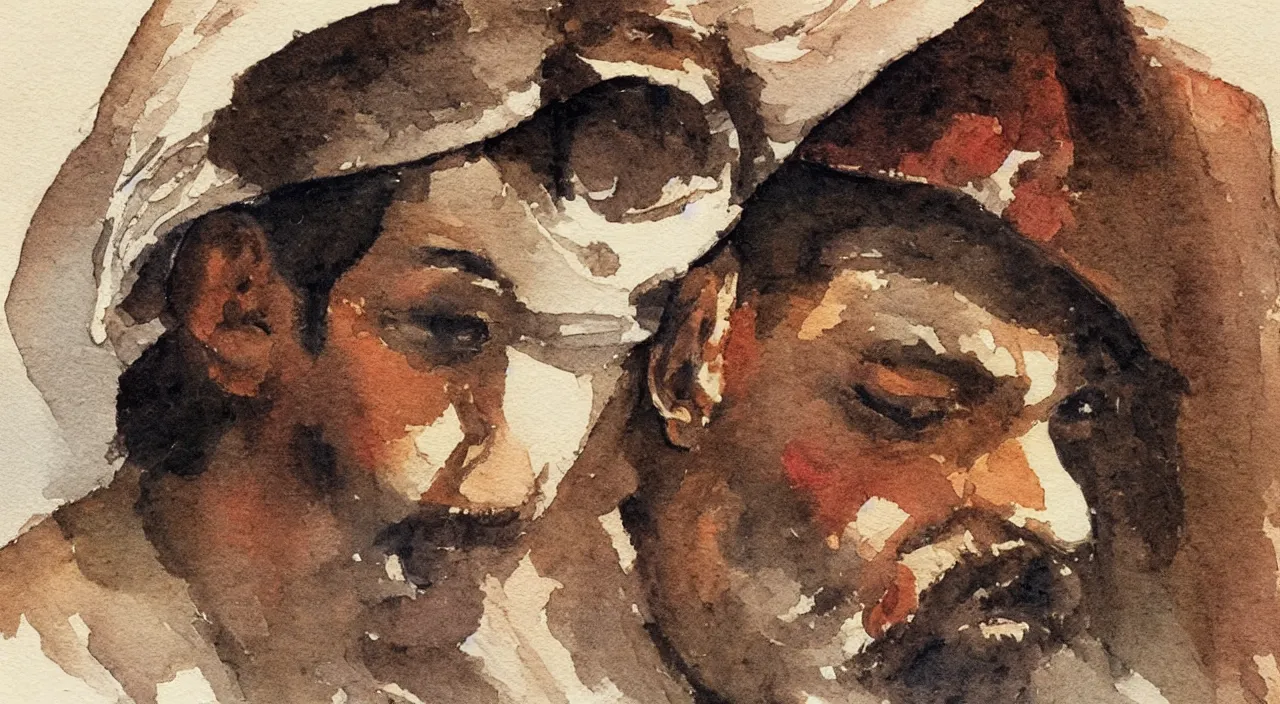 Prompt: close up portrait an indian, watercolor, Winslow Homer