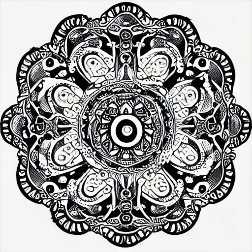 Image similar to a cute octopus in a intricate and ornate mandala with fine details