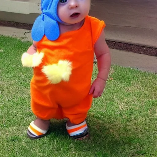 Image similar to cute baby chick dressed as an inmate