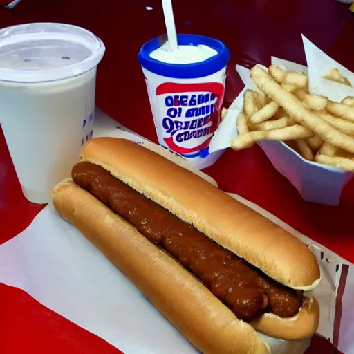 Prompt: jerma985 eating a chili dog at dairy queen