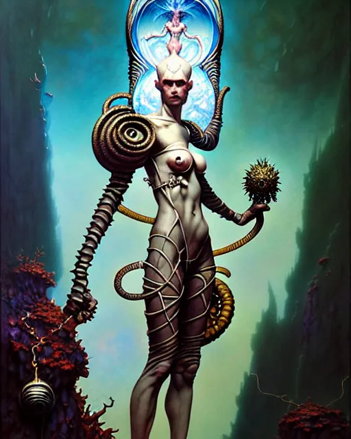 Image similar to the fool tarot card, fantasy character portrait made of fractals, ultra realistic, wide angle, intricate details, the fifth element artifacts, highly detailed by peter mohrbacher, hajime sorayama, wayne barlowe, boris vallejo, aaron horkey, gaston bussiere, craig mullins