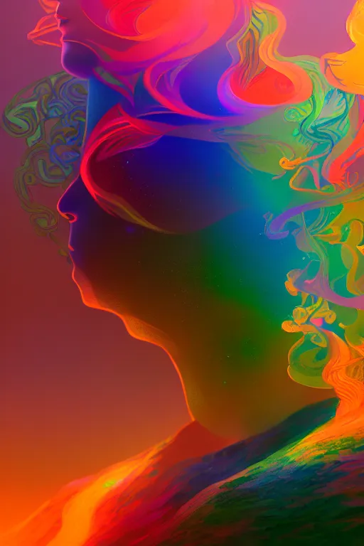 Image similar to colorful smoke forming silhouettes of faces, extremely colorful psychedelic experience, dmt, psilocybin, lsd, intricate, elegant, highly detailed, digital painting, artstation, smooth, sharp focus, illustration, art by krenz cushart, hana yata, octane render, unreal engine, 8 k