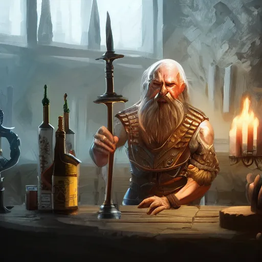 Image similar to barkeep tavern man ultra detailed fantasy, elden ring, realistic, dnd character portrait, full body, dnd, rpg, lotr game design fanart by concept art, behance hd, artstation, deviantart, global illumination radiating a glowing aura global illumination ray tracing hdr render in unreal engine 5