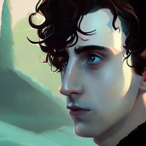 Image similar to portrait of timothee chalamet as the chosen one, mattepainting concept blizzard pixar maya engine on stylized background splash comics global illumination lighting artstation, sharp focus, lois van baarle, ilya kuvshinov, rossdraws