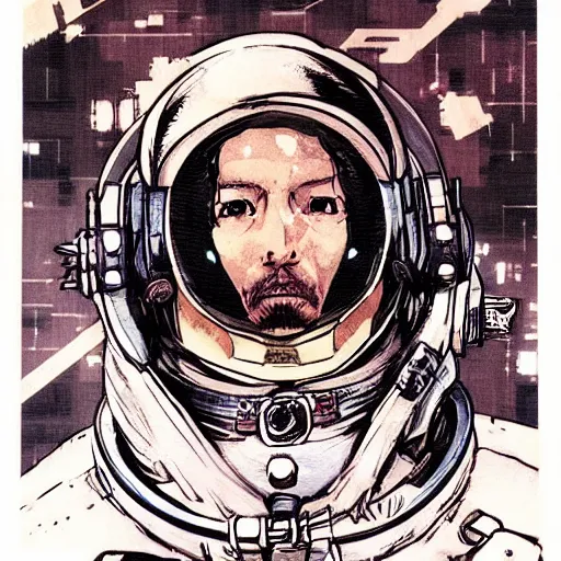 Image similar to portrait of an astronaut character in the style of Death Stranding by Yoji Shinkawa and Ashley Wood