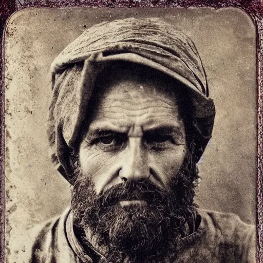 Prompt: Rustic farmer, Italian farmer, medieval farmer, tintype photograph, 1200 AD, medieval photograph