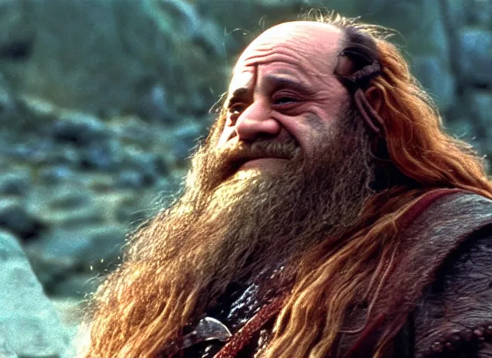 Image similar to film still of danny devito as gimli in lord of the rings movie, 8 k