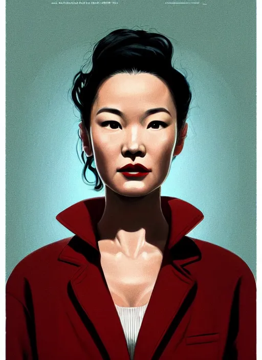 Prompt: twin peaks movie poster art, portrait of shu qi, from scene from twin peaks, clean, simple illustration, nostalgic, domestic, highly detailed, digital painting, artstation, concept art, smooth, sharp focus, illustration, artgerm, donato giancola, joseph christian leyendecker, wlop