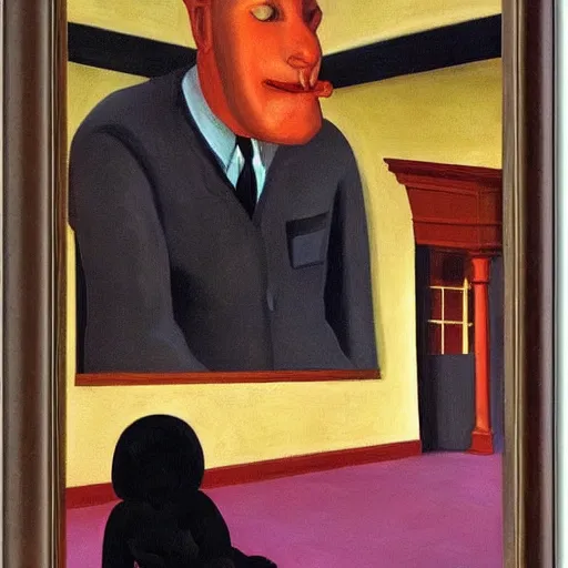 Image similar to giant baby professor giving a college lecture, lecture hall, dystopian, pj crook, edward hopper, oil on canvas