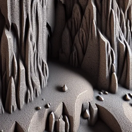 Image similar to detailed photo, cathedrals of carved stone in a canyon grotto, shiny layered geological strata,ground mist swirling vortexes,granular detail, by Sparth and Greg Rutkowski, hypermaximalist,micro details, 3d sculpture,f32,deep depth of field,cinematic lighting,digital rendering,photographic, wide angle,octane render , 4k, artstation, concept art, 35mm, graflex, color film photography,