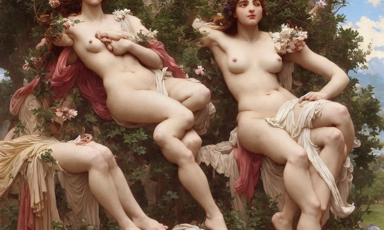 Prompt: Full View of Greek Goddess Aphrodite. Masterpiece 4k digital illustration by Ruan Jia and Mandy Jurgens and Artgerm and William-Adolphe Bouguereau, award winning, Artstation, art nouveau aesthetic, Alphonse Mucha background, intricate details, realistic, panoramic view, Hyperdetailed, 8k resolution, intricate art nouveau, smooth, sharp focus