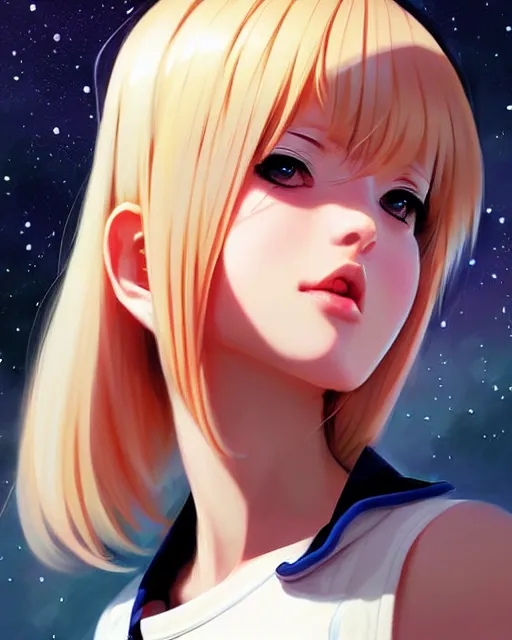 Image similar to portrait anime space cadet girl cute - fine - face, pretty face, realistic shaded perfect face, fine details. anime. realistic shaded lighting by ilya kuvshinov giuseppe dangelico pino and michael garmash and rob rey, iamag premiere, aaaa achievement collection, elegant, fabulous, eyes open in wonder