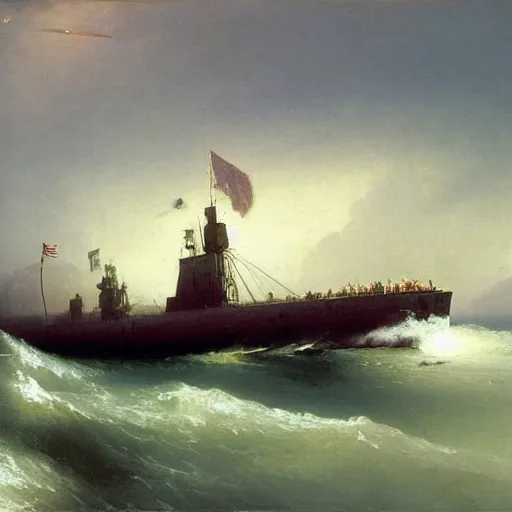 Prompt: uss submarine hmcs thresher painting by hubert robert aivazovsky detailed