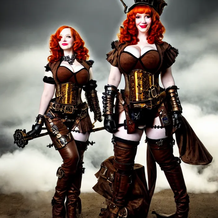 Prompt: full length photo of christina hendricks as a steampunk valkyrie, highly detailed, 4 k, hdr, smooth, sharp focus, high resolution, award - winning photo