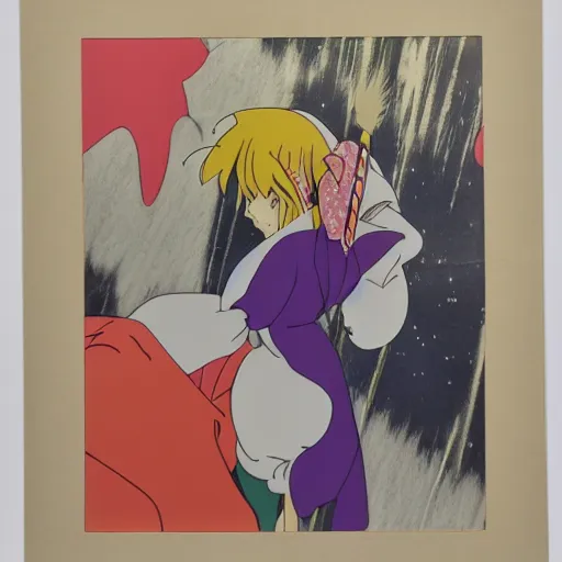 Image similar to pop singer, production animation cel, designed by haruhiko mikimoto