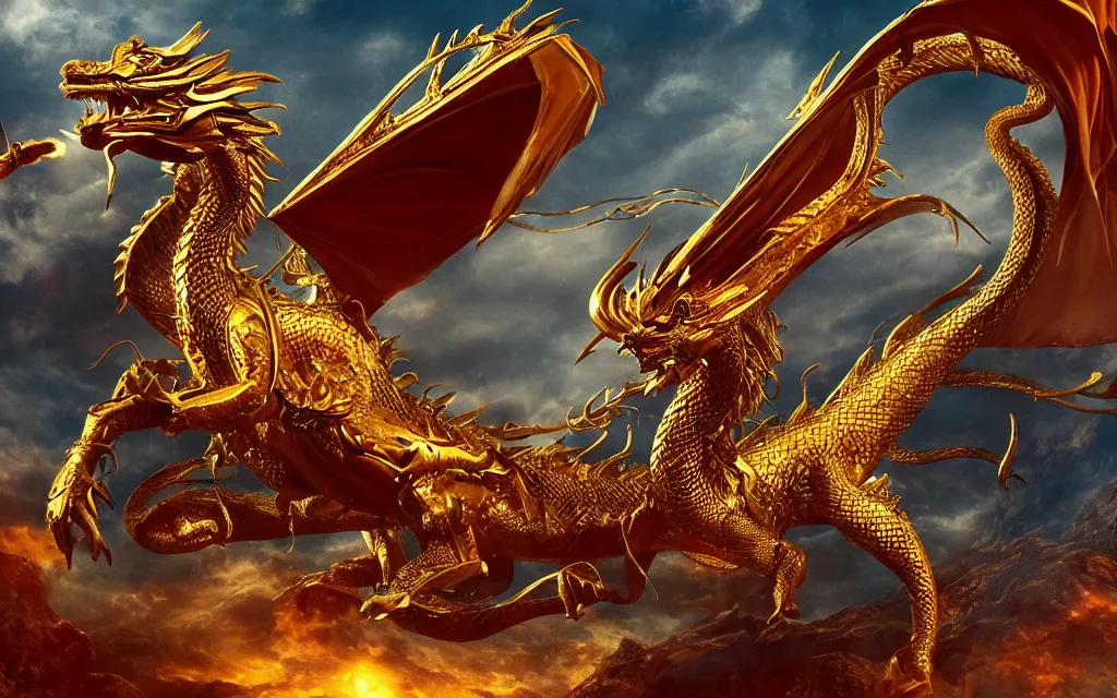 Image similar to golden dragon, epic, legendary, cinematic composition, stunning atmosphere