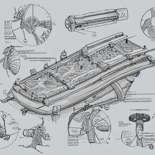 Image similar to medical diagram of spongebob hyper realistic details, part list, diagram, blueprint, manuscript, detailed line art