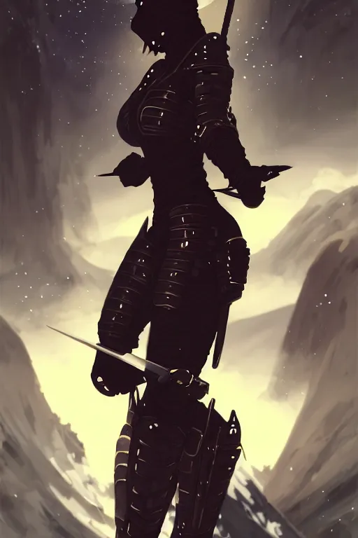 Image similar to portrait ninja gaiden black girl, armored dieselpunk wardrobe, at snowy fuji mountain moonlight, sci - fi and fantasy, intricate and very beautiful and elegant, highly detailed, digital painting, artstation, concept art, smooth and sharp focus, ( ( illustration, art by tian zi and wlop and alphonse mucha ) )