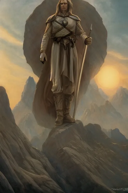 Image similar to he who transcends, art by ralph mcquarrie and howard david johnson, trending on artstation, soft lights macro view fresco, lord of the rings, 3 d render, unreal engine, mannerism