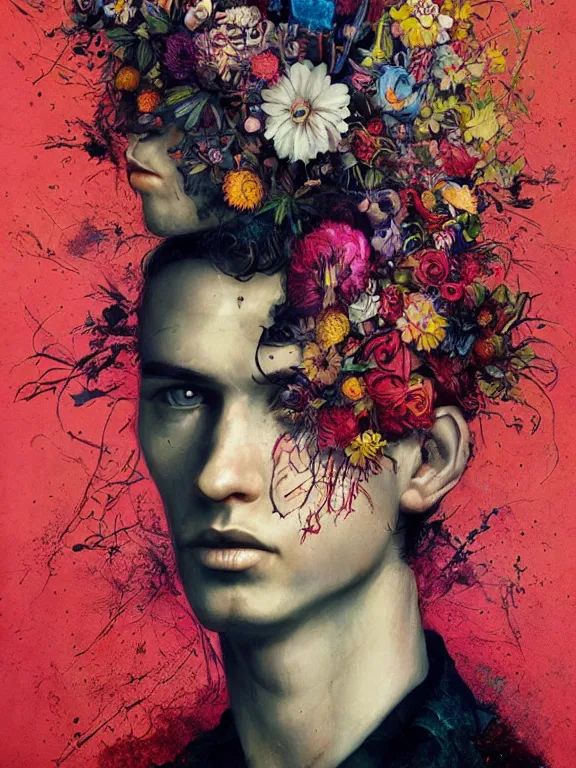 art portrait of man with flower in head,by tristan | Stable Diffusion ...