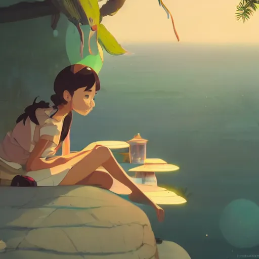 Image similar to enjoying the holidays in seychelles, detailed, cory loftis, james gilleard, atey ghailan, makoto shinkai, goro fujita, studio ghibli, rim light, exquisite lighting, clear focus, very coherent, plain background