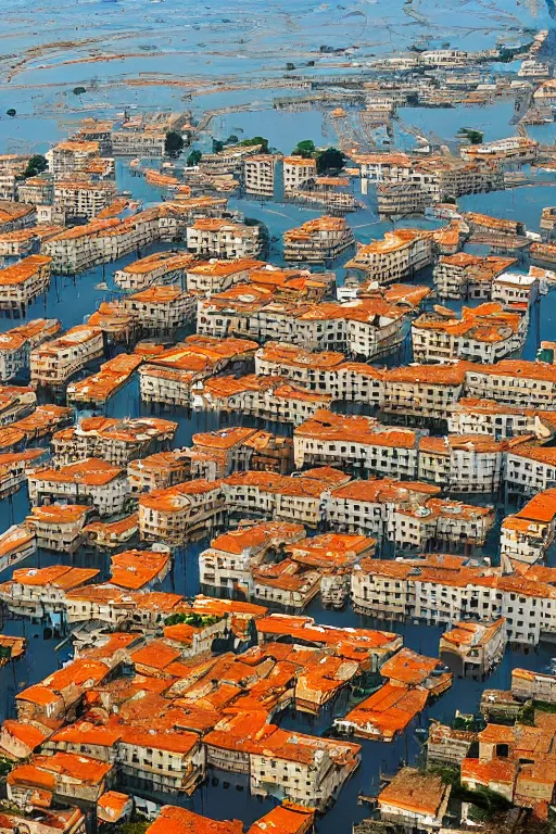 Image similar to a flooded Pescara City filled with orange juice, horror 1024 A