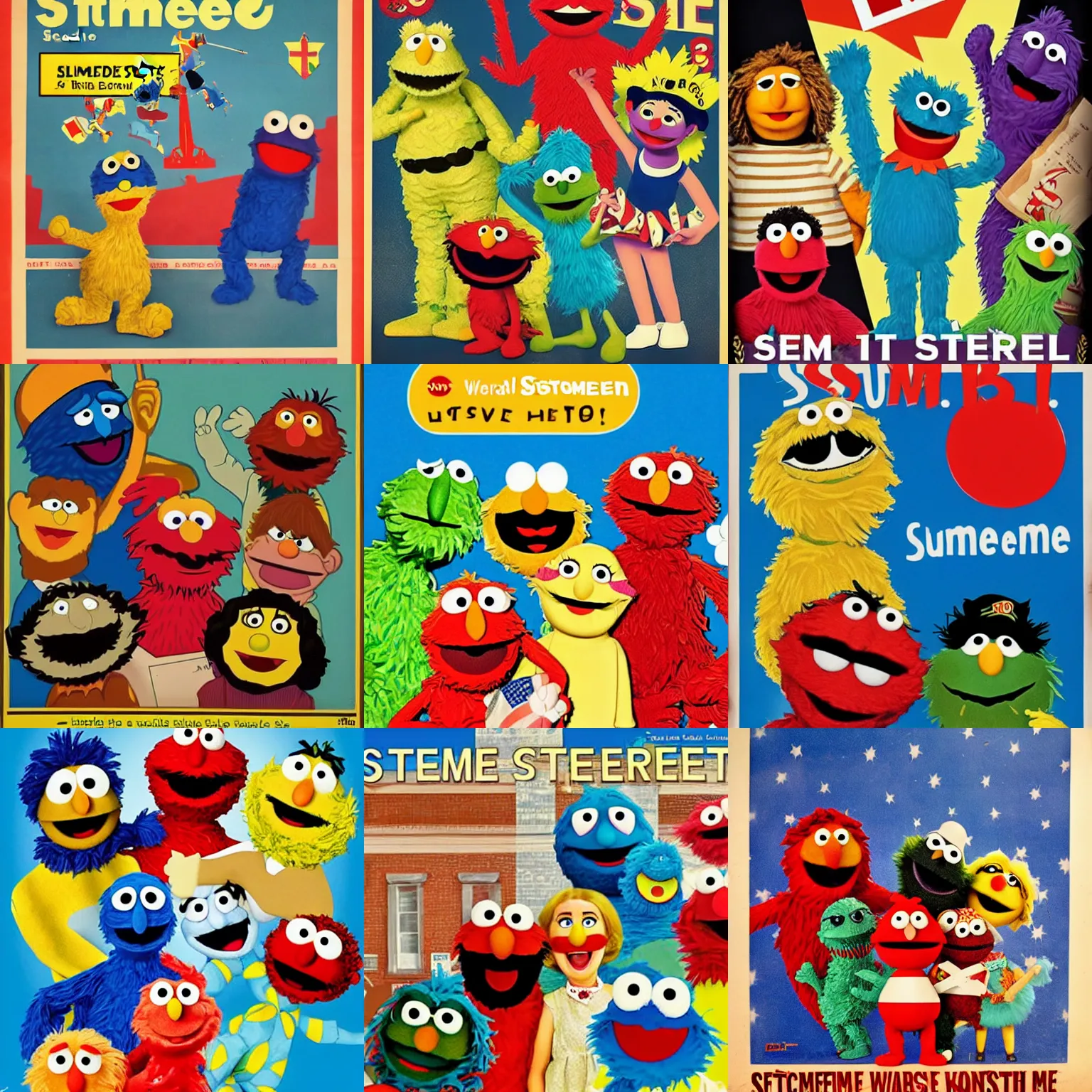 Prompt: sesame sstreet in the style of world war 2 propaganda poster