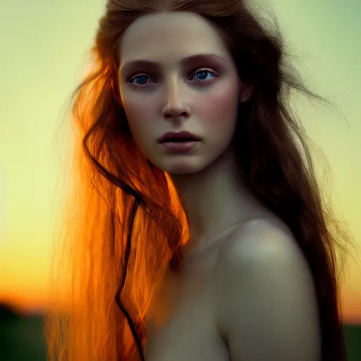 Image similar to photographic portrait of a stunningly beautiful renaissance female in soft dreamy light at sunset, extremely long hair, contemporary fashion shoot, by edward robert hughes, annie leibovitz and steve mccurry, david lazar, jimmy nelsson, breathtaking, 8 k resolution, extremely detailed, beautiful, establishing shot, artistic, hyperrealistic, beautiful face, octane render