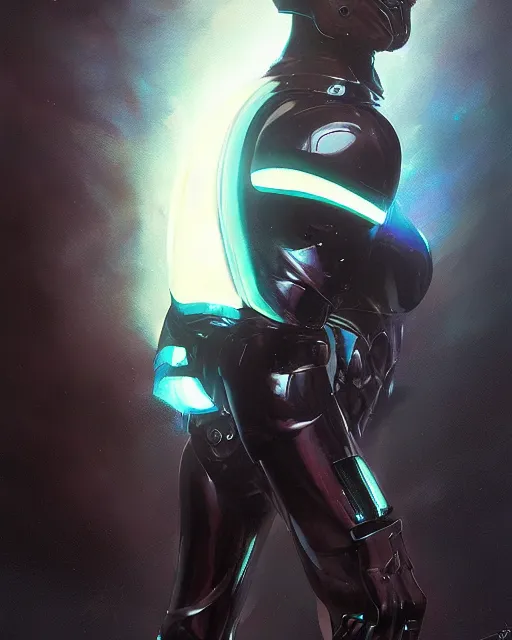 Image similar to iridescent sinewy smooth muscular male sleek glossy black pearlescent scifi armor with smooth black featureless helmet, by greg rutkowski, mark brookes, jim burns, tom bagshaw, magali villeneuve, eve ventrue, trending on artstation