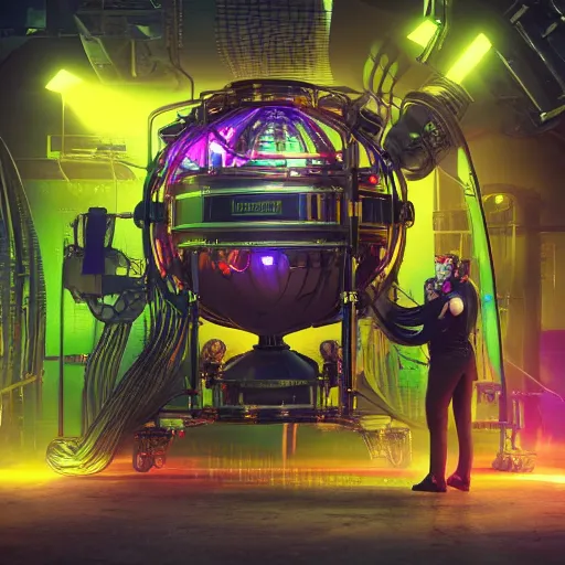 Image similar to album art, tripmachine, album is called tripmachine, photo of a huge futuristic steampunk machinery inside a futuristic generator, 8 k, fluorescent colors, halluzinogenic, multicolored, exaggerated detailed, front shot, 3 d render, octane