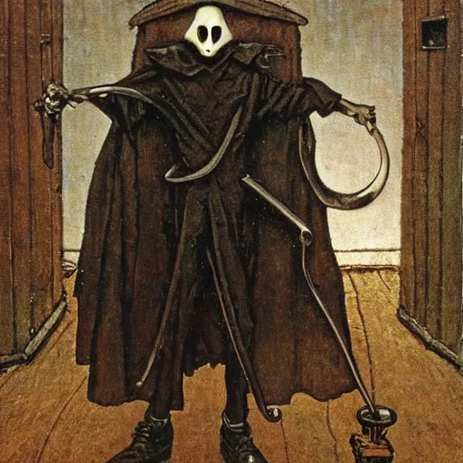 Image similar to A plague doctor portrait by Norman Rockwell