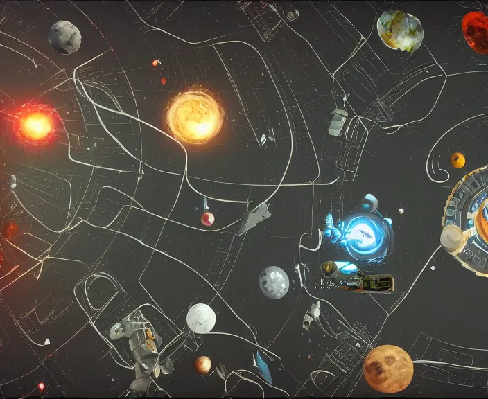 Image similar to a space junkyard forming a tilted disk with vortex in the center in black starless space, a graveyard of space stations and giant space structures, dark sci - fi game map, solid black background, everything fits on the screen, no ui elements